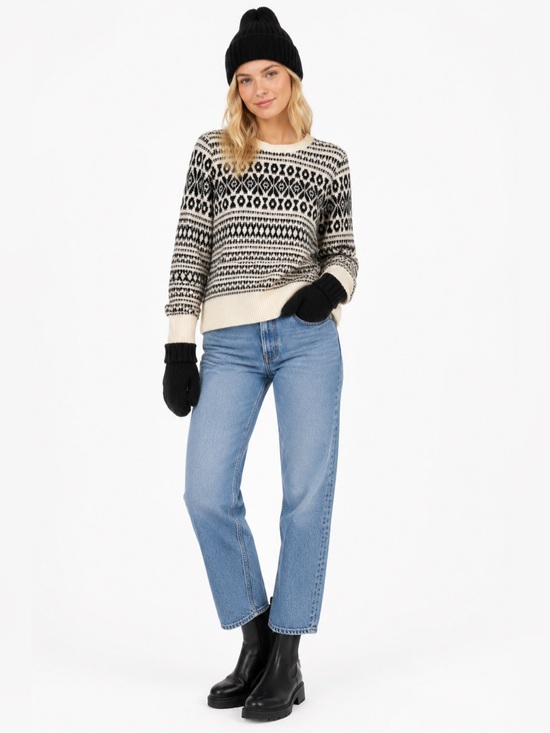 French Connection Sweaters - French‎ Connection Fair Isle Black/Cream Knit Crew Sweater. Women’s Medium. NWT.
